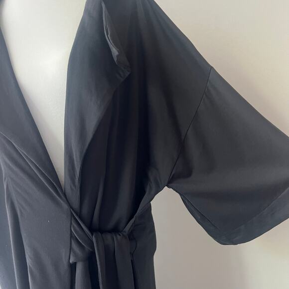 Zara Black Long Robe Coat Lightweight Full Length - Picture 4 of 9
